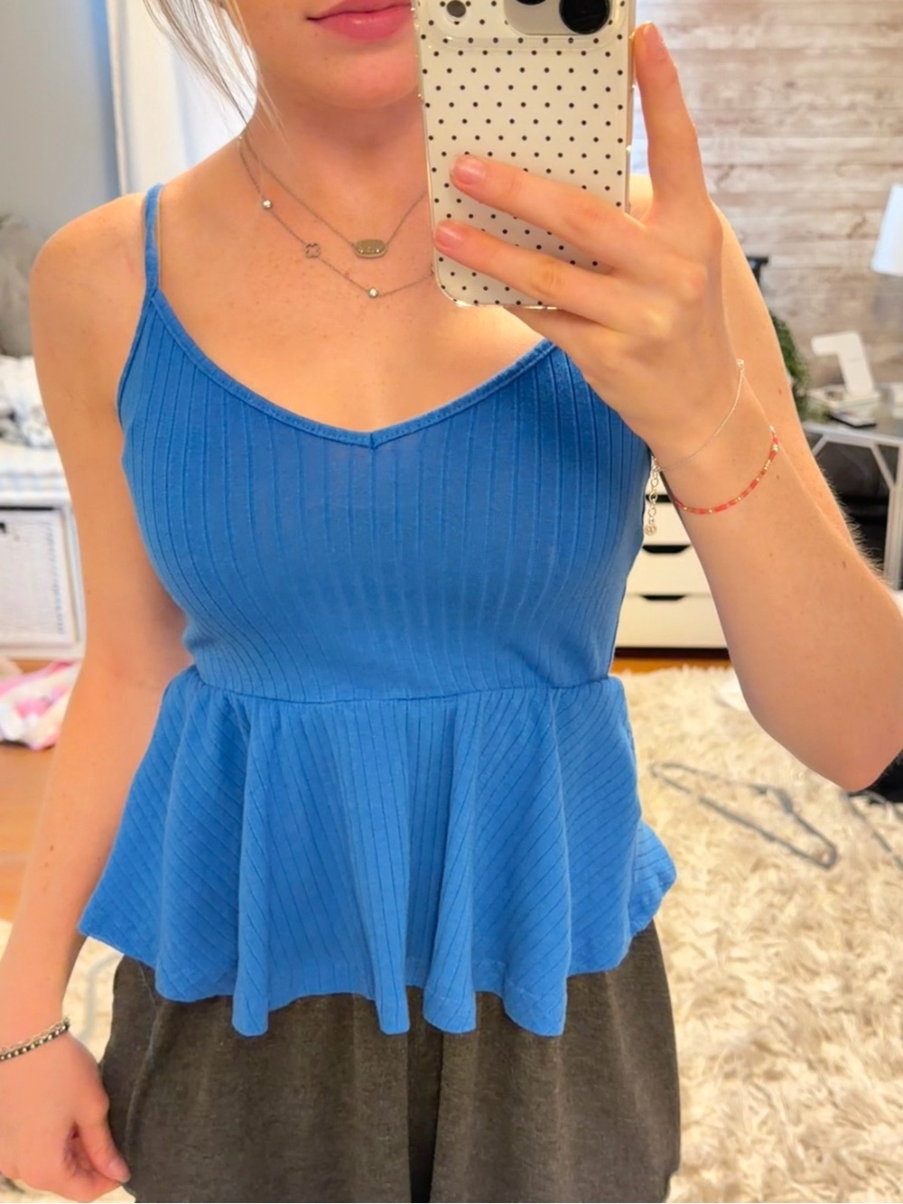 Blue Ribbed Peplum Cami Top - Unbranded